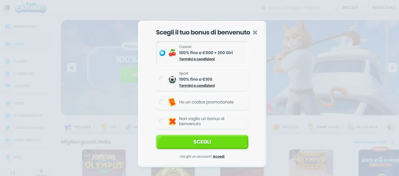 Area di registrazione Cazimbo in italiano
